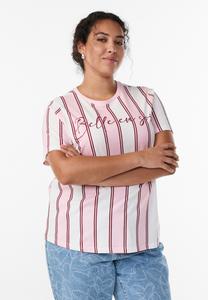 Футболка Zizzi Print T-shirt, Rosa Stripe/Light Red
