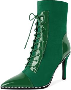 Женские ботильоны SAMMITOP на шнуровке с высоким каблуком-стилетто, заостренным носком, модные ботильоны с серебристой вышивкой и боковой молнией, короткие ботинки на каблуке 10 см