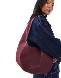 Круглая сумка через плечо My Accessories из искусственной замши бордового цвета