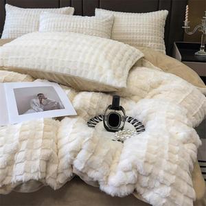 YUSIWOAL Комплект постельного белья Fluffy Plush Shaggy из ультрамягкого бархата с теплым одеялом White