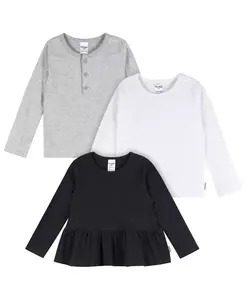 Девочки Toddler 3 упаковки футболок с длинным рукавом, Navy/Oatmeal/Violet, 5T Gerber, белый