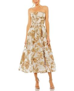 Платье миди без бретелек Mac Duggal с парчовыми карманами, золотой