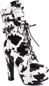Женские яркие ботильоны Aflngle с принтом змеи, массивным каблуком и платформой, круглый носок, шнуровка с пряжкой, средняя высота голенища, White