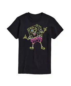Мужская футболка SpongeBob SquarePants с коротким рукавом и неоновым принтом Airwaves, черный