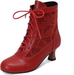 Женские кожаные ботильоны в викторианском стиле с кружевной шнуровкой, каблук kitten, удобные с круглым носком, вышивкой, дышащие, противоскользящие, винтажные для вечеринок, выпускного, вечера, ведьмины ботинки NEJKG, Red