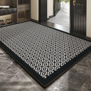 Budis Ковер 140х200 см для прихожей в черно-белом ромбовидном узоре, грязеотталкивающий, нескользящий, износостойкий