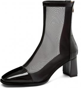 Женские сандалии-ботильоны Alyaafifa с каблуком 2 дюйма, удобным массивным блочным каблуком, закрытым квадратным носком, кожаной отделкой и задней молнией, нарядные летние туфли для вечеринки, мероприятия, выпускного или свидания, Black - C