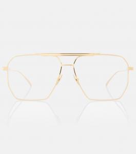 Классические очки-авиаторы Bottega Veneta, цвет gold-gold-transparent
