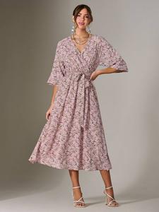 Миди-платье с цветочным галстуком на талии Jolie Moi, розовый