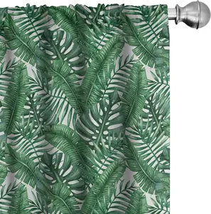 Шторы из пальмовых листьев ABAKUHAUS, акварельное изображение пальмы, оставляющей после себя свежие насаждения тропического леса, 2 шт., 75 x 225 см, цвет: лесной зеленый, белый Abakuhaus