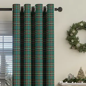 Непрозрачная рождественская штора с люверсами, клетчатая штора для гостиной, спальни, ресторана, зеленая, Ш132 x В241 см BTTO
