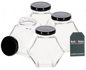 KOTARBAU Набор из 4 декоративных шестиугольных банок с завинчивающейся крышкой, шестиугольная стеклянная банка для консервирования, 280 мл
