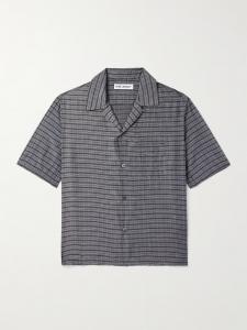 Рубашка Heusen Convertible-Collar из смеси хлопка и шелка в клетку OUR LEGACY, серый