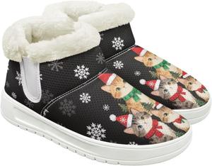 Меховые ботинки для женщин зимние снежные ботинки с теплой флисовой подкладкой, на мягкой подошве, удобные, без застежки, противоскользящие Cugasmaru, Cat Xmas