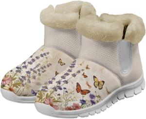 Женские зимние сапоги JoyLamoria с дизайном, утепленные плюшевой подкладкой, с забавным принтом мопса, легкие ботильоны на плоской подошве для холодной погоды, Retro Floral