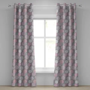 Розово-серая штора на люверсах ABAKUHAUS, цветочная композиция, ботаническая листва, хризантема в стиле шебби-шик, декоративная двухпанельная штора, 280 см x 175 см, цвет: нежно-лилово-серый Abakuhaus