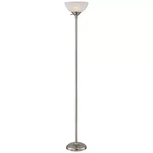 Современный напольный светильник Maddox Torchiere высотой 71 дюйм с абажуром из сатинированного никеля и серебра, алебастрового стекла для гостиной, спальни, офиса, дома 360 Lighting, silver
