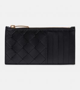 Кожаный кошелёк Intrecciato Bottega Veneta, Black-Gold