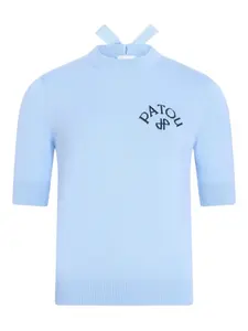 Свитер с короткими рукавами и бантом Patou, синий