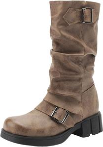 Женские ботинки IWIHMIV средней длины с платформой, удобные с круглым носком и рифленой подошвой, ретро стиль, мягкие верхние, подходящие для верховой езды, Khaki