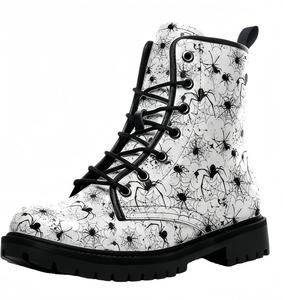Женские короткие ботинки с принтом, шнуровкой и массивным каблуком, боевые ботильоны на осень и зиму для девушек, с узором в виде роз, черепов, бабочек и мультяшных цветков Maimeili, Spider