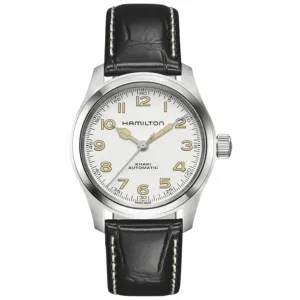 Hamilton Khaki Field Murph Автоматические мужские часы с белым циферблатом и черным кожаным ремешком H70405710