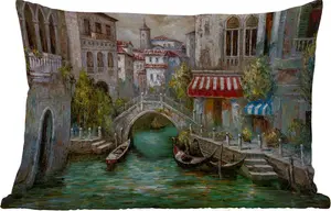 Подушка для улицы - Живопись - Вода - Италия - Лодка - Архитектура - Масло - 50 x 30 см - Устойчива к атмосферным воздействиям - Подушка для отдыха - Подушка для дивана - Украшение гостиной MuchoWow