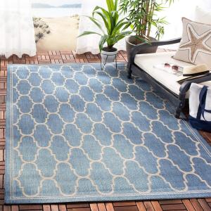 Ковер SAFAVIEH, 275 x 381 см, Washable Rug Outdoor Courtyard Collection, Blue & Beige, Non-Shedding & Easy Cleaning, идеальный для патио, заднего двора, прихожей, столовой зоны (CY6016-243)