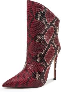 Женские ботильоны на каблуке, сексуальные остроносые ботинки на щиколотку для вечеринки или вечера Chsfjwle, Red Python Pattern