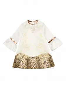 Платье с оборками и леопардовым принтом Roberto Cavalli, нейтральный