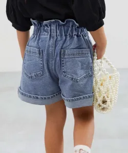 Джинсовые шорты с высокой талией и оборками Raku, джинсовые брюки, укороченные брюки, весна/лето 2015 Devirock, цвет Chemical Navy