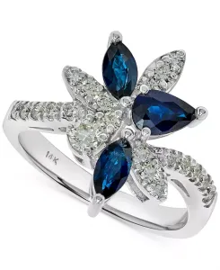 Эффектное кольцо с сапфиром (1-1/6 карата) и бриллиантом (1/2 карата) из 14-каратного белого золота Macy'S, sapphire