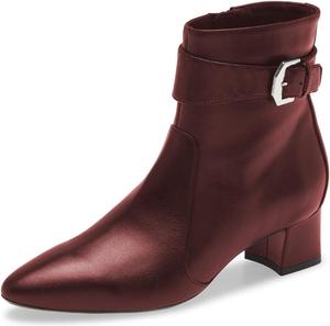 Женские винтажные ботильоны YDN, зауженный закрытый носок, массивный низкий каблук, короткие ботинки с боковой молнией, регулируемая пряжка, кожаные, для прогулок, осень-зима, женская обувь для платьев, Dark Red