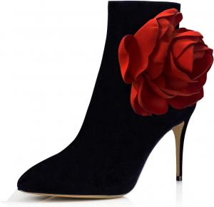 Женские модные ботильоны FSJ с цветочным принтом, заостренным закрытым носком, на шпильке, с высокими каблуками, короткие ботинки из искусственной замши с боковой молнией, для вечеринок, свадеб, осени и зимы, размеры 4-15 US, Black
