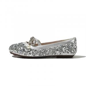 Тканевые низкие детские кожаные туфли Kids' BELLE, серебро