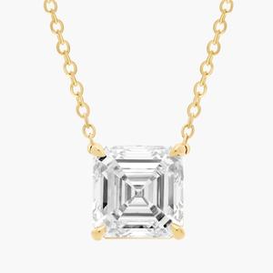 Подвеска-солитер с выращенным в лаборатории бриллиантом Asscher Cut из 14-каратного желтого золота (3 карата, двойной цвет - FG / VS2-SI1) Blue Nile