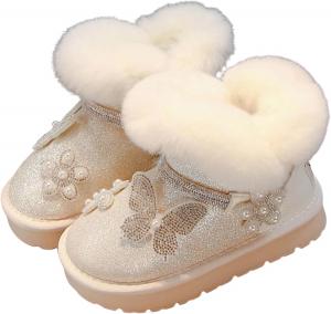 Детские милые пушистые блестящие принцесские сапожки зима теплые толстые снежные ботинки модные пушистые ботильоны Generic, Beige