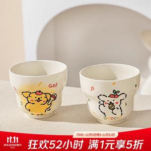 Ceramics Керамические миски и тарелки с рисунком собаки в милом стиле, набор для пар, подглазурные цвета, домашняя посуда, 4-дюймовая чашка-горлянка, комплект из 2 предметов