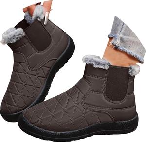 Женские водонепроницаемые зимние ботинки с меховой подкладкой, противоскользящие, на щиколотку, легко надеваются, для активного отдыха на улице, комфортные и теплые обувь Generic, Coffee