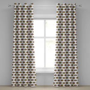 Штора на люверсах ABAKUHAUS для детского сада, забавные обезьянки с бананами, разные выражения, дизайн в стиле Комедийные животные, декоративные двухпанельные шторы, 280 x 260 см, коричневый, светло-коричневый, желтый