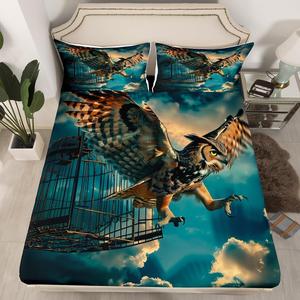 Erosebridal Натяжная простыня Safari Owl с принтом дикой природы, черно-синяя расцветка с летающими птицами, Color 03