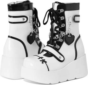 Женские ботинки SHEMEE с клиновидной платформой и байкерским стилем, Y2K панк, для езды на мотоцикле, с массивным каблуком, молнией, шнуровкой и на щиколотку, White