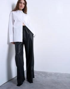 Широкие брюки-джоггеры Topshop из искусственной кожи с тонким швом, черного цвета