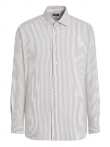 Рубашка из смеси хлопка и шелка в полоску Zegna, серый