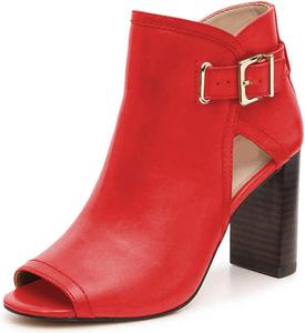 Женские ботильоны YDN с высоким массивным каблуком, открытым носком, зимние ботинки с вырезами, пряжками и боковой молнией, Red