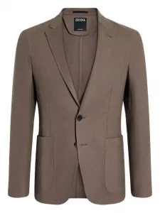 Двубортный пиджак с накладными карманами Zegna, коричневый