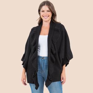 Сплошной пончо-кимоно с рюшами TRUEDAMES, черный