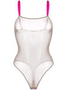 Сетчатое боди с контрастными бретелями Maison Close, нейтральный