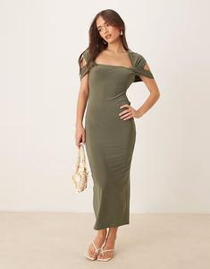 Платье миди с перекрученными плечами ASOS DESIGN цвета хаки