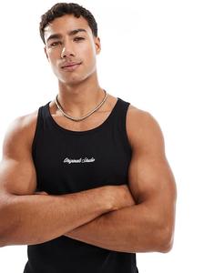 Майка Jack & Jones в рубчик с вышивкой черного цвета